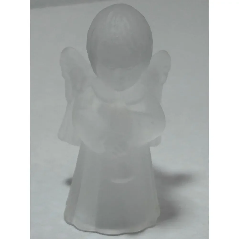 Candle Holder Angel Clear Satin Frosted Glass Vintage‎ Christmas